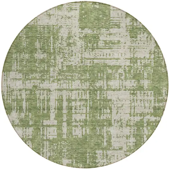 8' Green And Beige Round Abstract Washable Indoor Outdoor Area Rug Photo 2