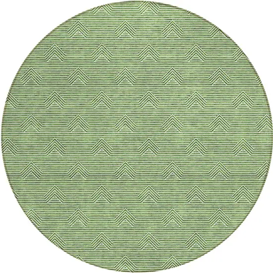 8' Green And Beige Round Geometric Washable Indoor Outdoor Area Rug Photo 5
