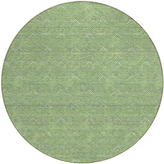 8' Green And Beige Round Geometric Washable Indoor Outdoor Area Rug Photo 2