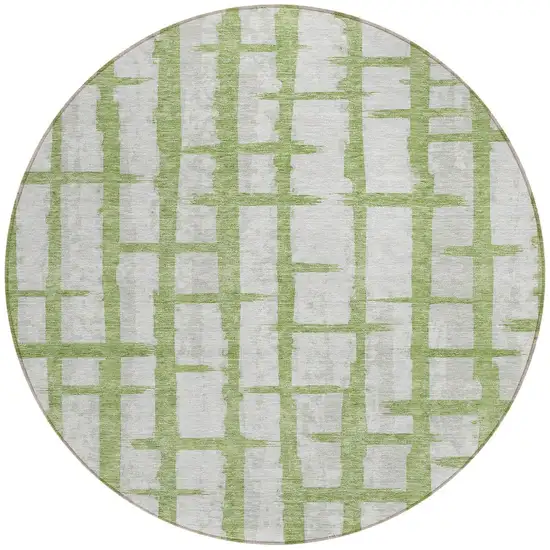 8' Green And Gray Round Striped Washable Indoor Outdoor Area Rug Photo 4
