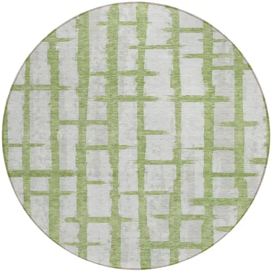 8' Green And Gray Round Striped Washable Indoor Outdoor Area Rug Photo 2
