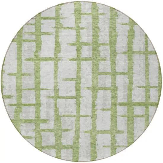 8' Green And Gray Round Striped Washable Indoor Outdoor Area Rug Photo 5