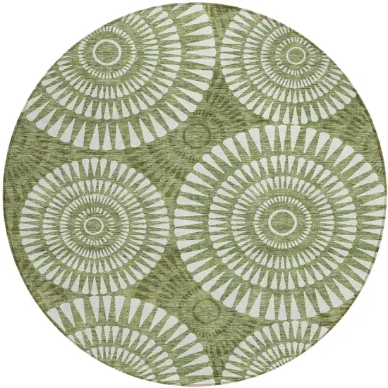 8' Green And Ivory Round Geometric Washable Indoor Outdoor Area Rug Photo 2