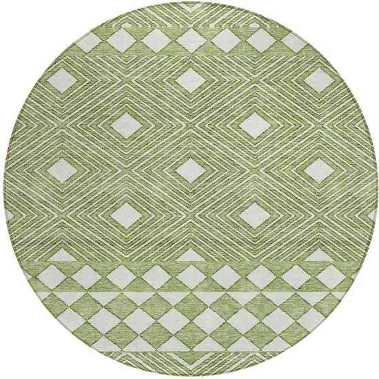 8' Green And Ivory Round Geometric Washable Indoor Outdoor Area Rug Photo 5