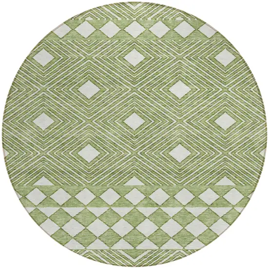 8' Green And Ivory Round Geometric Washable Indoor Outdoor Area Rug Photo 2