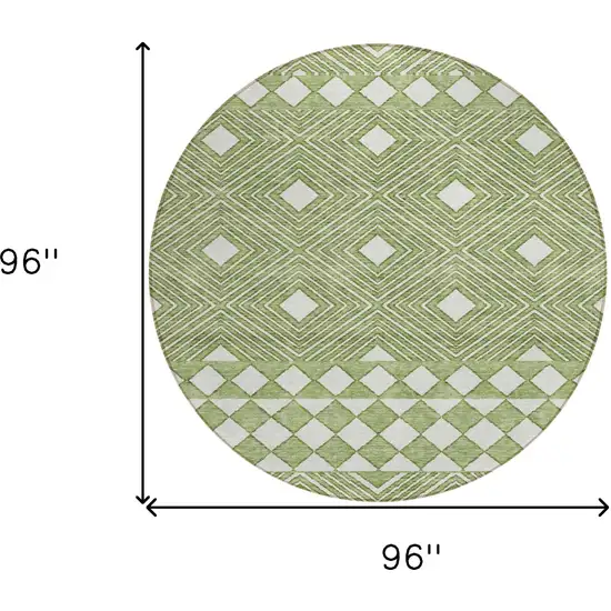 8' Green And Ivory Round Geometric Washable Indoor Outdoor Area Rug Photo 3
