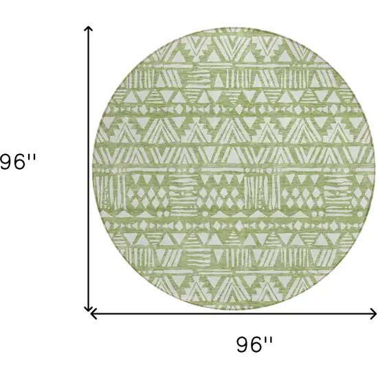 8' Green And Ivory Round Southwestern Washable Indoor Outdoor Area Rug Photo 3