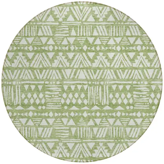 8' Green And Ivory Round Southwestern Washable Indoor Outdoor Area Rug Photo 4