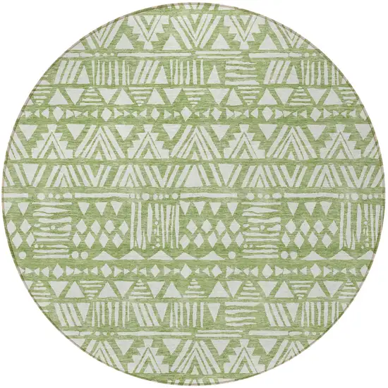 8' Green And Ivory Round Southwestern Washable Indoor Outdoor Area Rug Photo 5