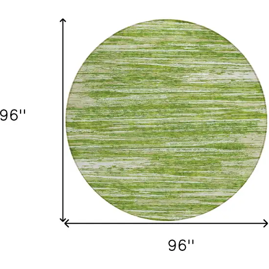 8' Green And Ivory Round Striped Washable Indoor Outdoor Area Rug Photo 3