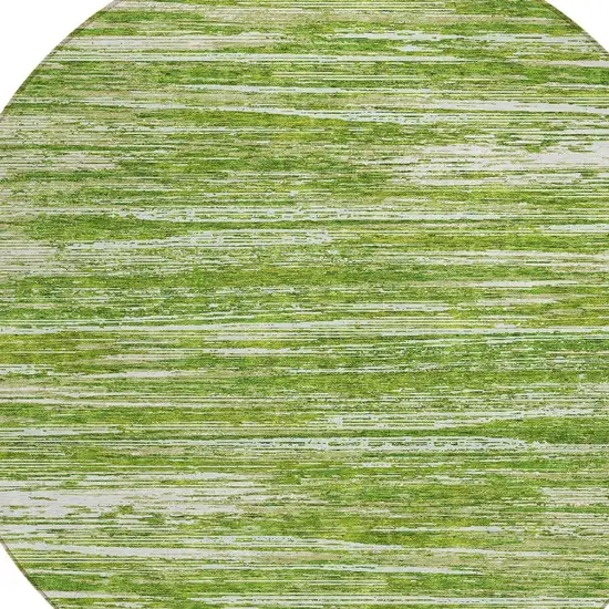 8' Green And Ivory Round Striped Washable Indoor Outdoor Area Rug Photo 4