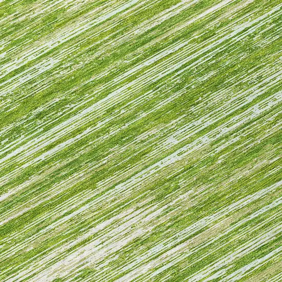 8' Green And Ivory Round Striped Washable Indoor Outdoor Area Rug Photo 8