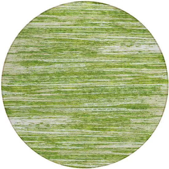 8' Green And Ivory Round Striped Washable Indoor Outdoor Area Rug Photo 2