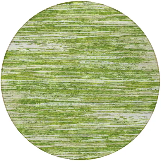 8' Green And Ivory Round Striped Washable Indoor Outdoor Area Rug Photo 5