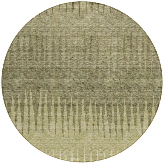 8' Green And Light Green Round Striped Washable Indoor Outdoor Area Rug Photo 5