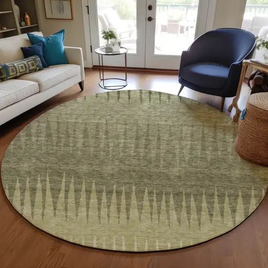8' Green And Light Green Round Striped Washable Indoor Outdoor Area Rug Photo 7