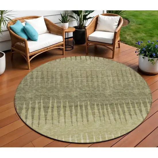 8' Green And Light Green Round Striped Washable Indoor Outdoor Area Rug Photo 1
