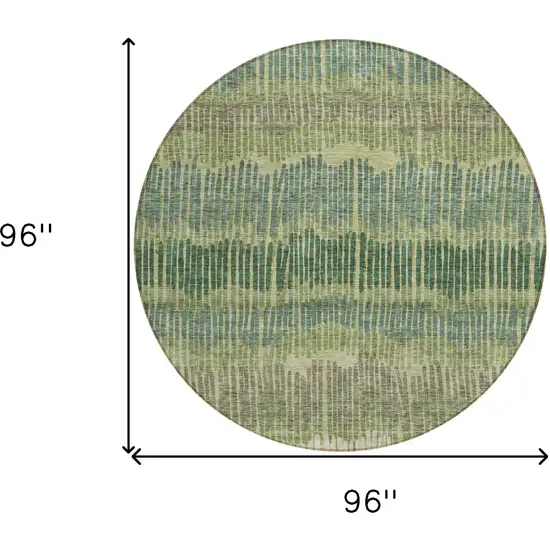 8' Green Gray And Ivory Round Striped Washable Indoor Outdoor Area Rug Photo 3