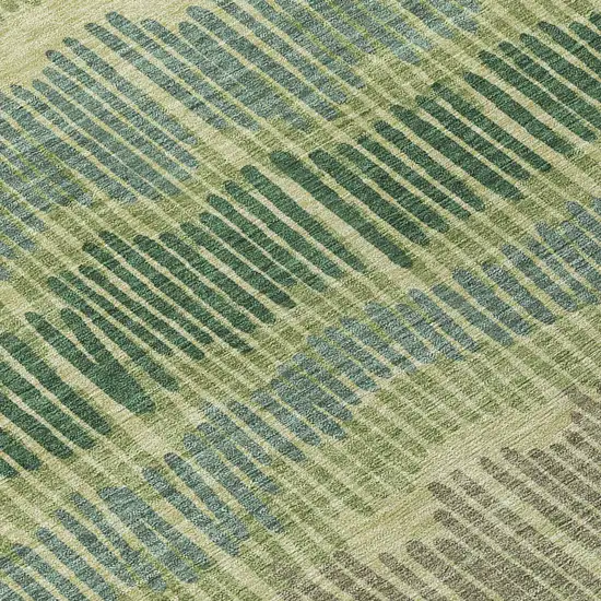 8' Green Gray And Ivory Round Striped Washable Indoor Outdoor Area Rug Photo 8