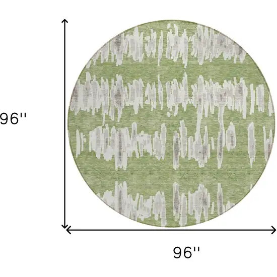 8' Green Gray And Ivory Round Striped Washable Indoor Outdoor Area Rug Photo 3