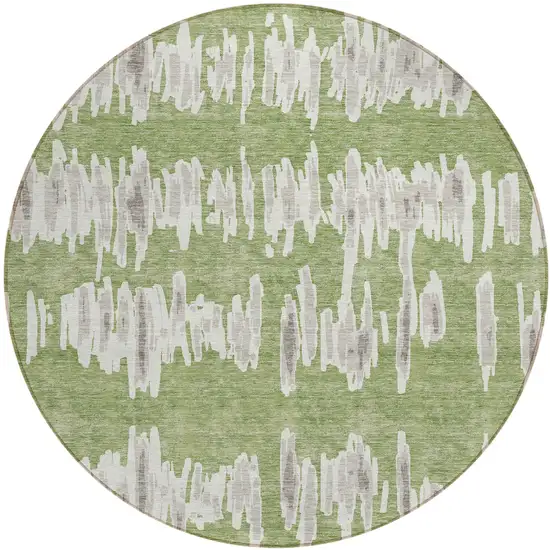 8' Green Gray And Ivory Round Striped Washable Indoor Outdoor Area Rug Photo 2