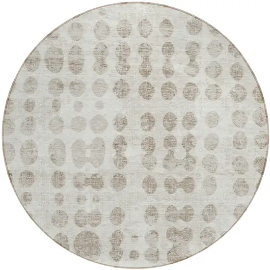 8' Ivory And Beige Round Abstract Washable Indoor Outdoor Area Rug Photo 2