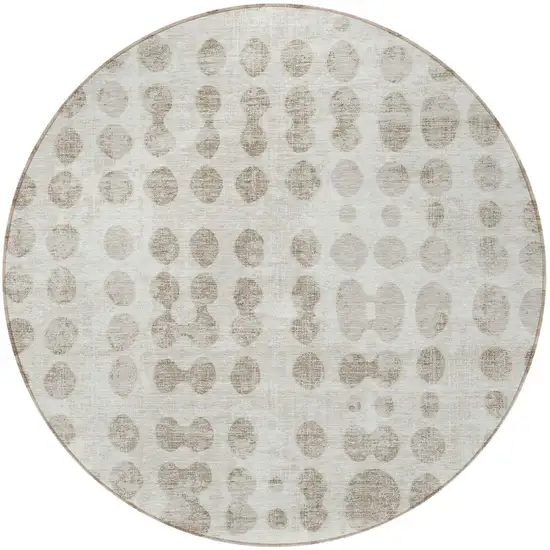 8' Ivory And Beige Round Abstract Washable Indoor Outdoor Area Rug Photo 4