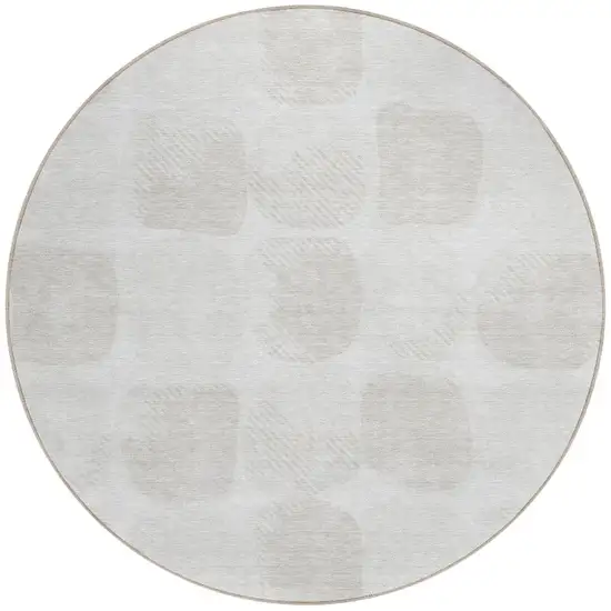8' Ivory And Beige Round Abstract Washable Indoor Outdoor Area Rug Photo 5