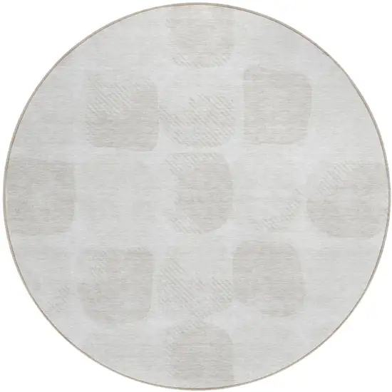 8' Ivory And Beige Round Abstract Washable Indoor Outdoor Area Rug Photo 2