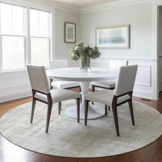8' Ivory And Beige Round Abstract Washable Indoor Outdoor Area Rug Photo 7