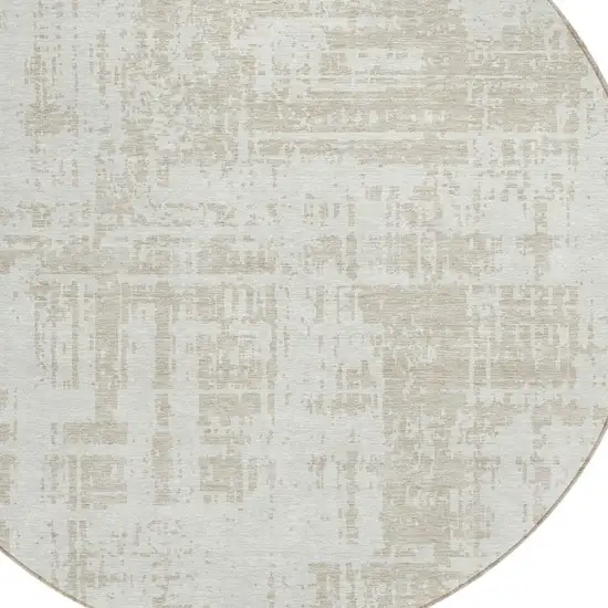 8' Ivory And Beige Round Abstract Washable Indoor Outdoor Area Rug Photo 4