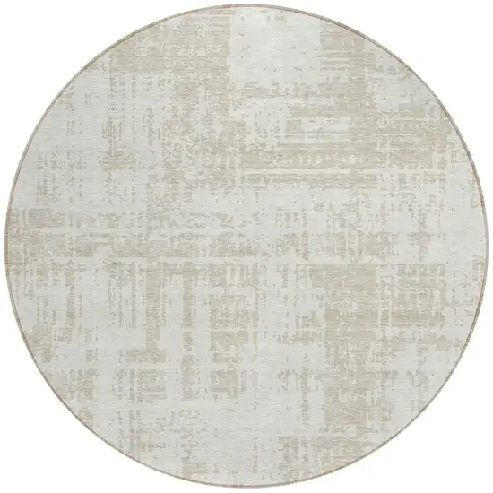 8' Ivory And Beige Round Abstract Washable Indoor Outdoor Area Rug Photo 5