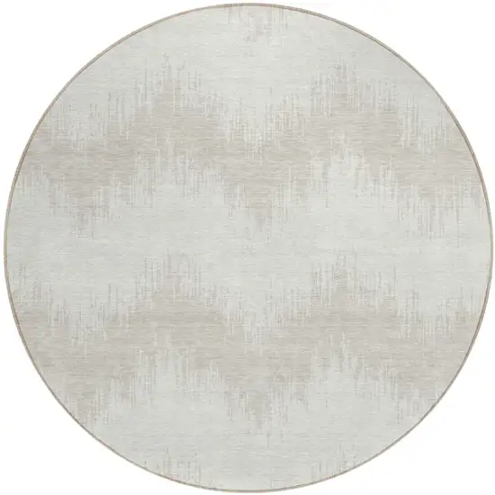 8' Ivory And Beige Round Chevron Washable Indoor Outdoor Area Rug Photo 2