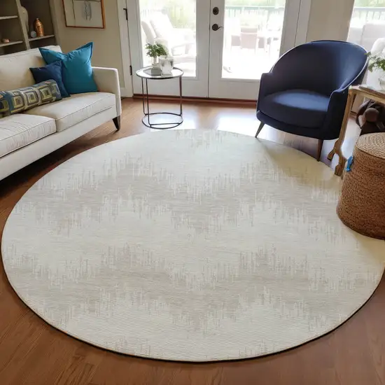 8' Ivory And Beige Round Chevron Washable Indoor Outdoor Area Rug Photo 7