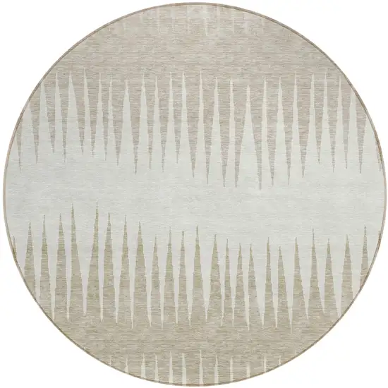8' Ivory And Beige Round Striped Washable Indoor Outdoor Area Rug Photo 2