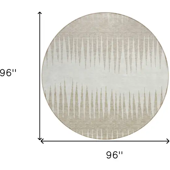8' Ivory And Beige Round Striped Washable Indoor Outdoor Area Rug Photo 3