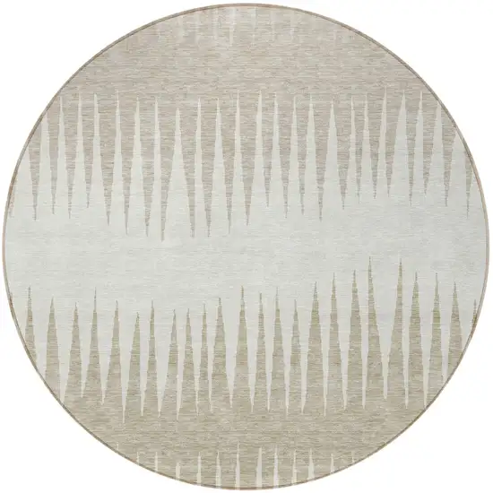 8' Ivory And Beige Round Striped Washable Indoor Outdoor Area Rug Photo 5