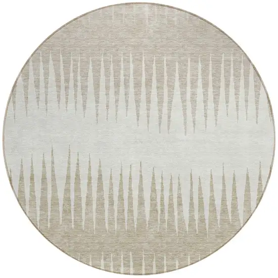 8' Ivory And Beige Round Striped Washable Indoor Outdoor Area Rug Photo 4