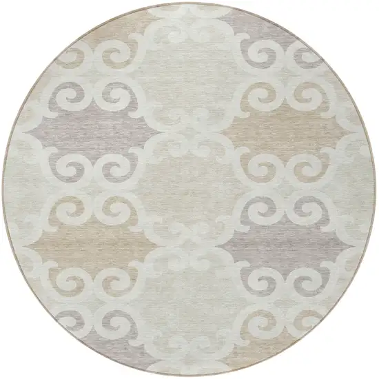 8' Ivory And Beige Round Trellis Washable Indoor Outdoor Area Rug Photo 5
