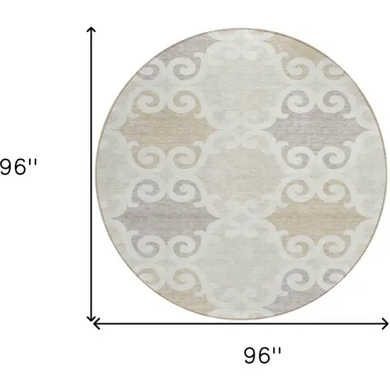 8' Ivory And Beige Round Trellis Washable Indoor Outdoor Area Rug Photo 3