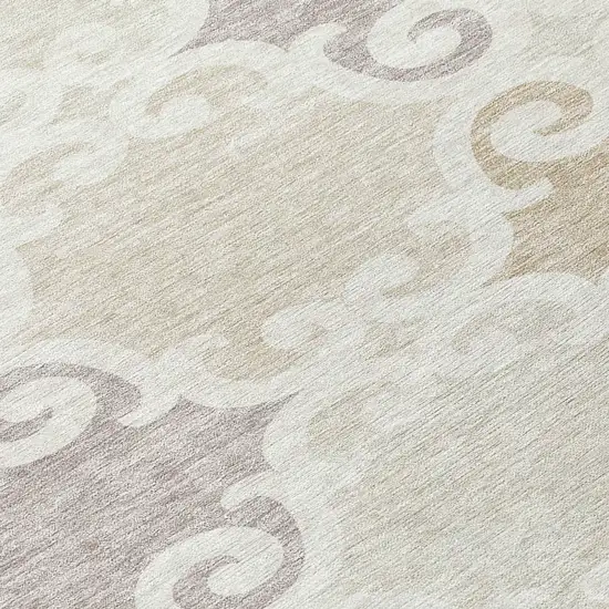 8' Ivory And Beige Round Trellis Washable Indoor Outdoor Area Rug Photo 8