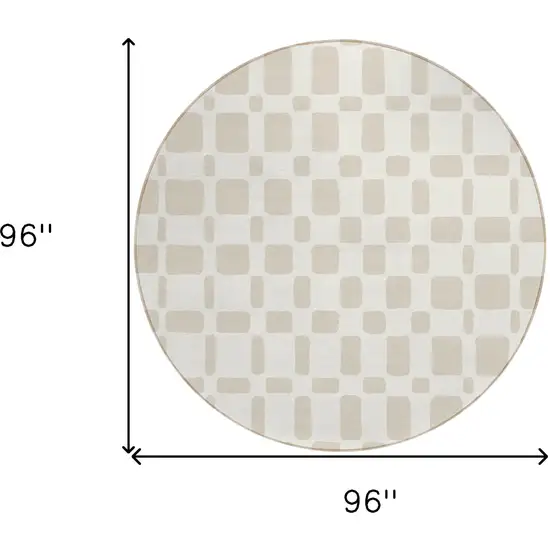 8' Ivory And Brown Round Geometric Washable Indoor Outdoor Area Rug Photo 3