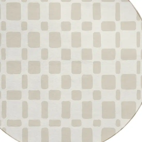 8' Ivory And Brown Round Geometric Washable Indoor Outdoor Area Rug Photo 4