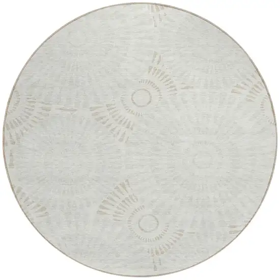 8' Ivory And Gray Round Geometric Washable Indoor Outdoor Area Rug Photo 5