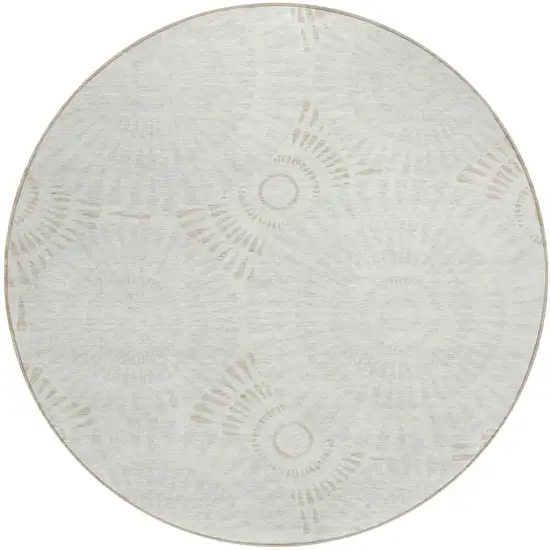 8' Ivory And Gray Round Geometric Washable Indoor Outdoor Area Rug Photo 2