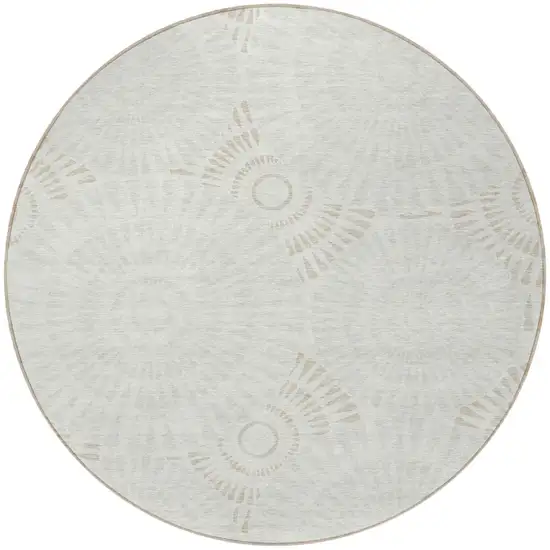 8' Ivory And Gray Round Geometric Washable Indoor Outdoor Area Rug Photo 6
