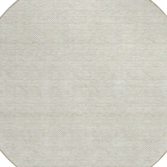 8' Ivory And Gray Round Geometric Washable Indoor Outdoor Area Rug Photo 4