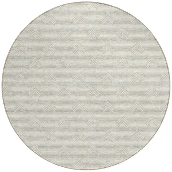 8' Ivory And Gray Round Geometric Washable Indoor Outdoor Area Rug Photo 5