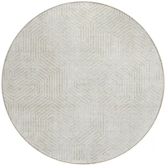 8' Ivory And Gray Round Geometric Washable Indoor Outdoor Area Rug Photo 4