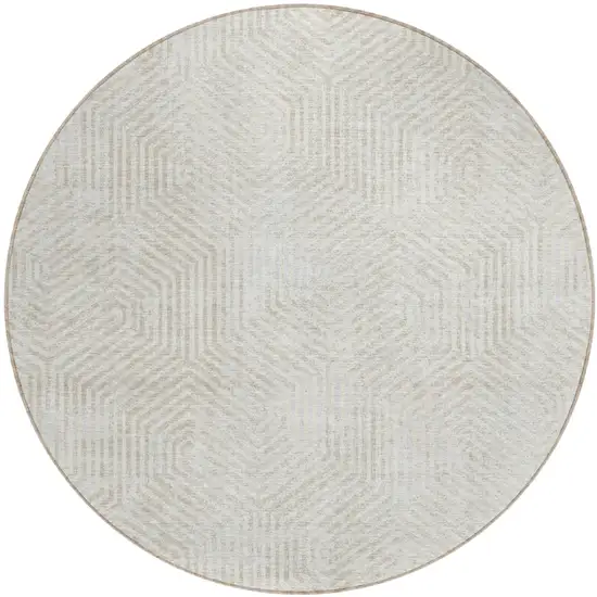8' Ivory And Gray Round Geometric Washable Indoor Outdoor Area Rug Photo 2